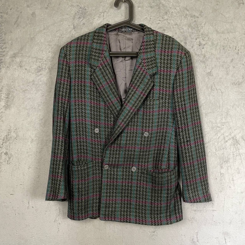 Vintage Gianni Versace Men's Double Breasted Plaid Tweed Blazer Size 38 Short